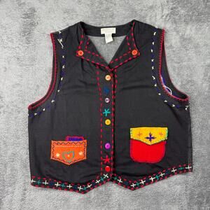 Vintage Arriviste Woman Colorful Patchwork Teacher Vest 1X Art To Wear Fun